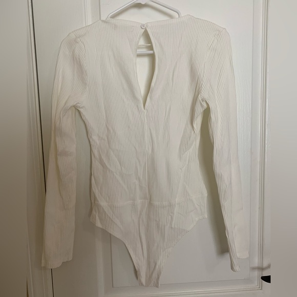 🤍 NWOT Makers Of Dreams Deep V White Ribbed Bodysuit Button Snap Closure - Large - Picture 2 of 6